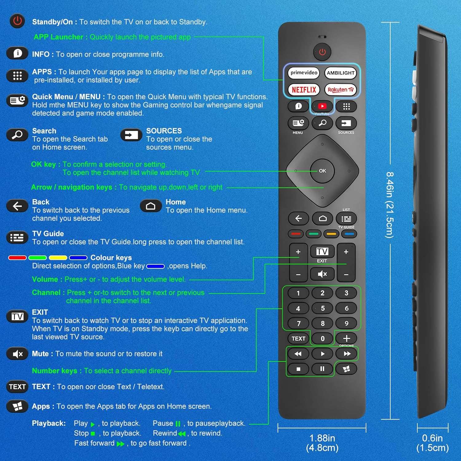 Universal Remote Control for Philips Ambilight Smart TVs