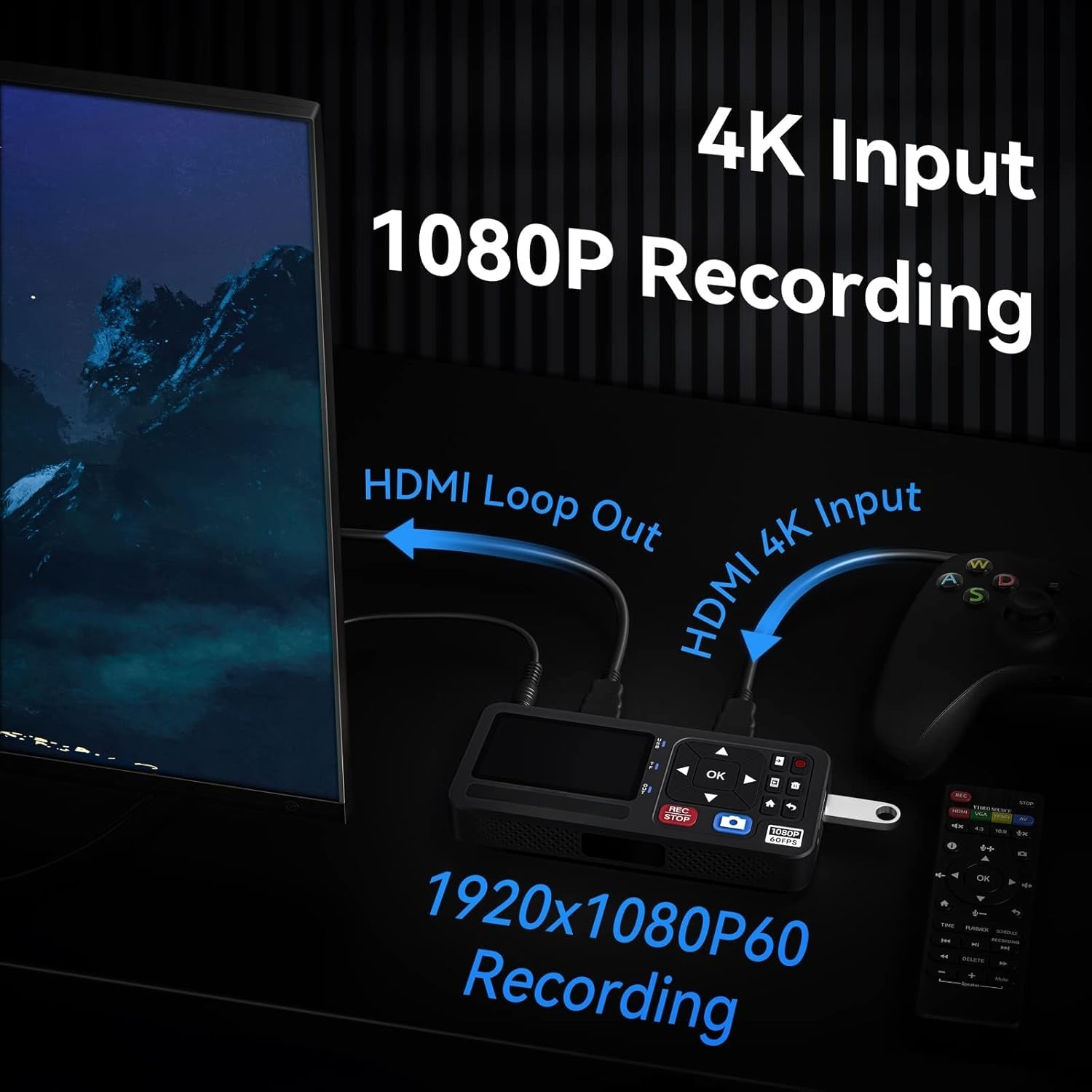 Video till Digital Omvandlare 4K HDMI/CVBS/VGA/YPBPR Input Video-inspelare från VCR, DVD, VHS, Hi8, videokameror 4K inspelning 1080P 60FPS