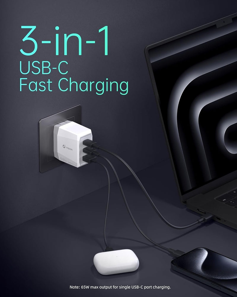 Wall Charger 2xUSB-C 1xUSB-A 65W PD PPS