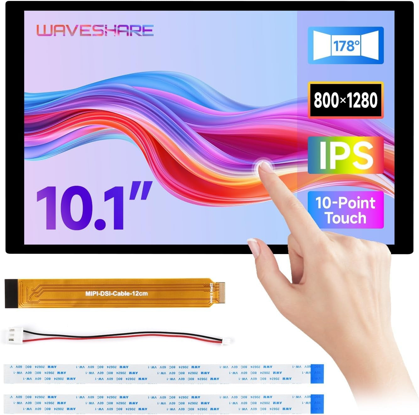 Waveshare 10,1" DSI Touchskärm, 800 x 1280, IPS-panel, Optical Bonding härdat glas, för Raspberry Pi/RK3576/RK3506/ESP32-P4