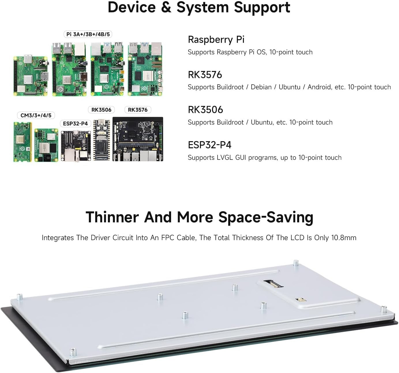 Waveshare 10,1" DSI Touchskärm, 800 x 1280, IPS-panel, Optical Bonding härdat glas, för Raspberry Pi/RK3576/RK3506/ESP32-P4