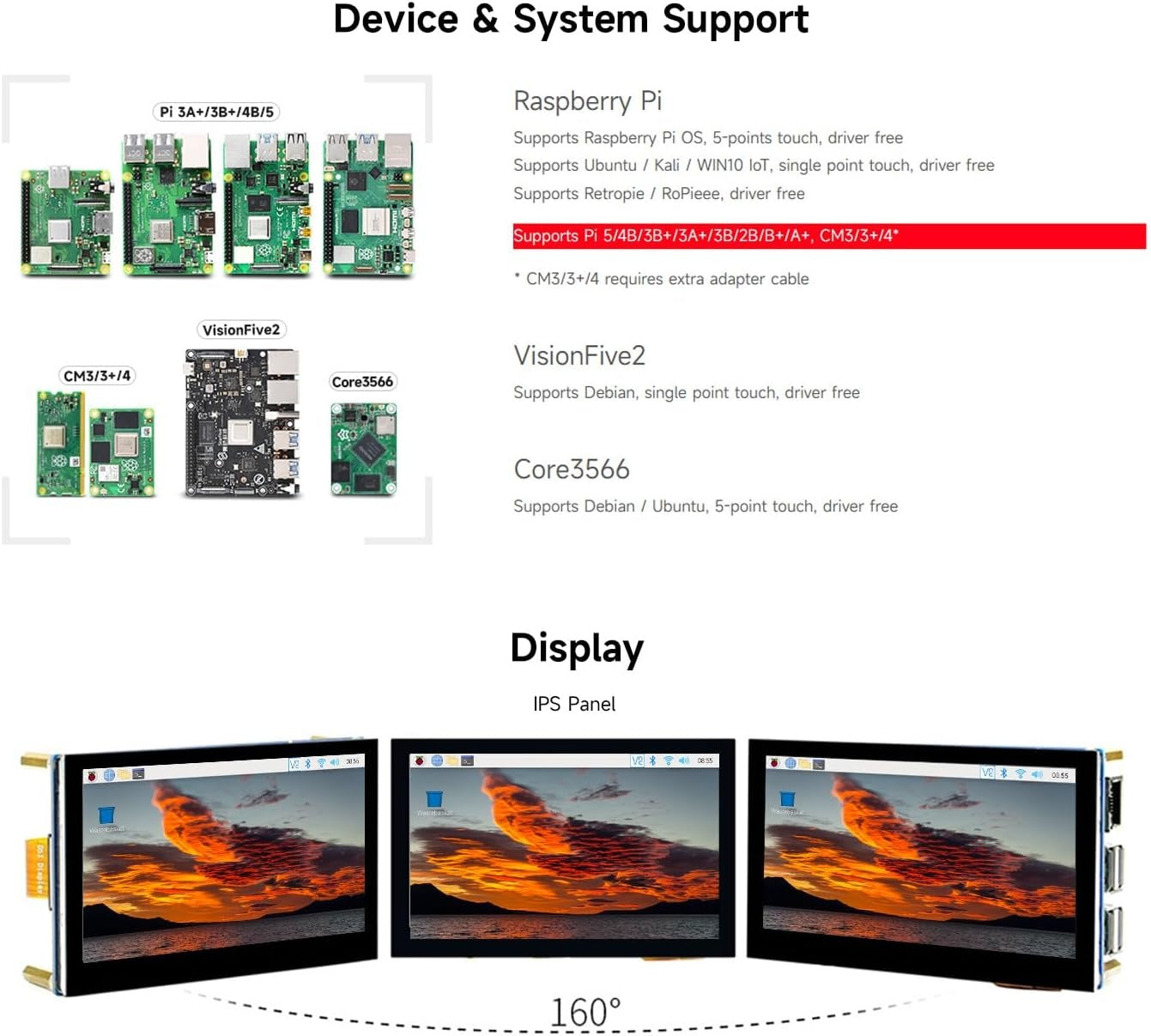 Waveshare 4,3-tums LCD Touch-skärm för Raspberry Pi 5/4B/3B+/3A+/3B/2B/B+/A+ 800 × 480 IPS