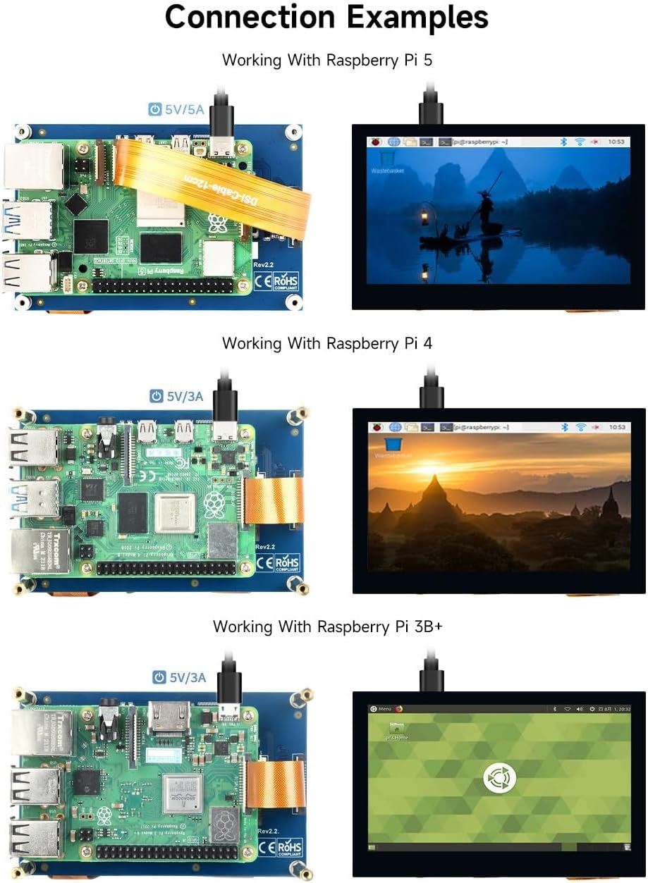 Waveshare 4,3-tums LCD Touch-skärm för Raspberry Pi 5/4B/3B+/3A+/3B/2B/B+/A+ 800 × 480 IPS