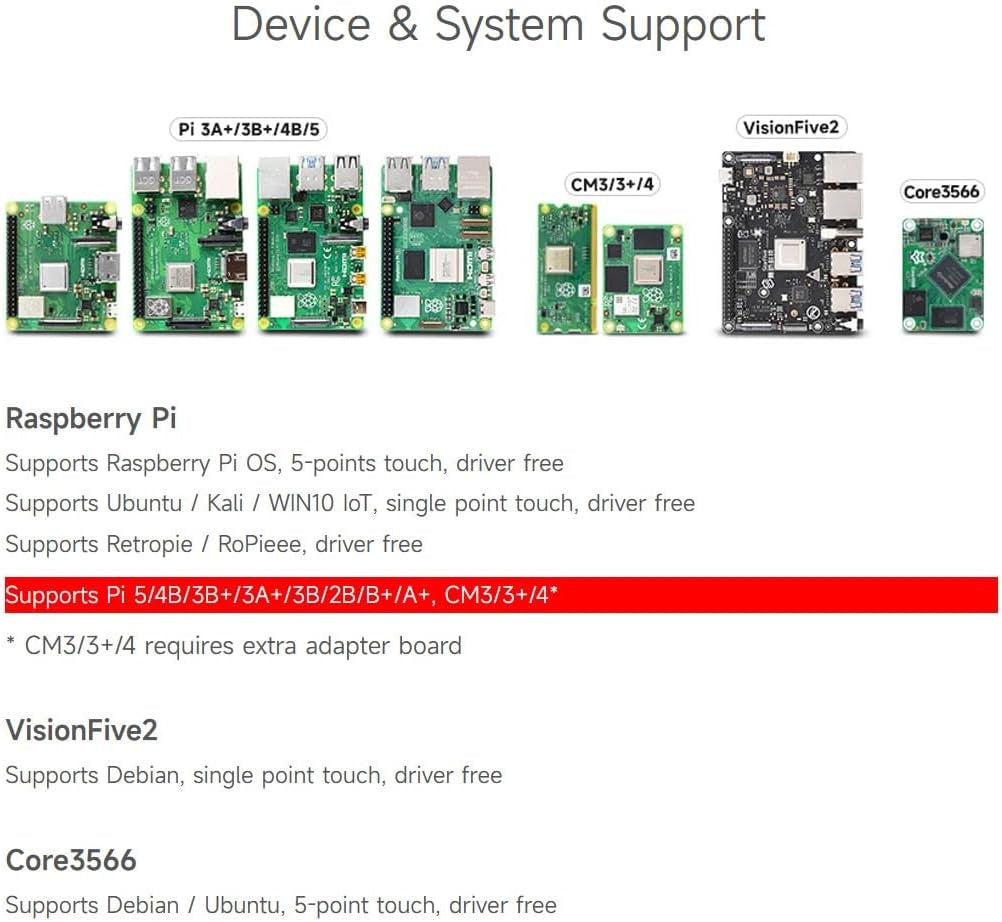 Waveshare 7-tums pekskärm för Raspberry Pi 5, 4B, Raspberry Pi 3B+/3B/3A+, CM3/3+/4 och VisionFive2 Core3566, 800 × 480 upplösning med DSI-gränssnitt
