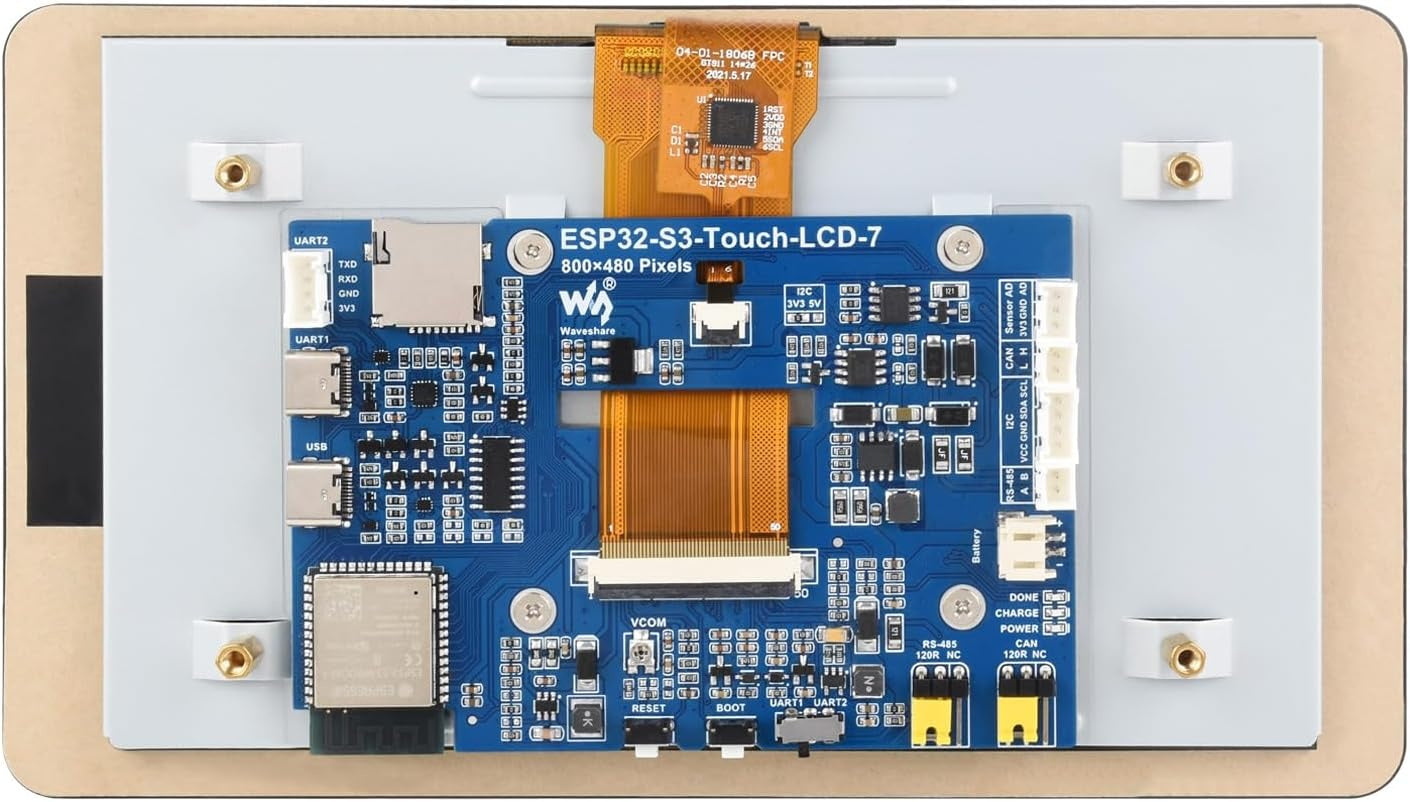Waveshare 7" ESP32-S3 Touch-skärm Utvecklingskort, 800 x 480, 65k RGB, 5-punkters touch, Stöd för WiFi och Bluetooth