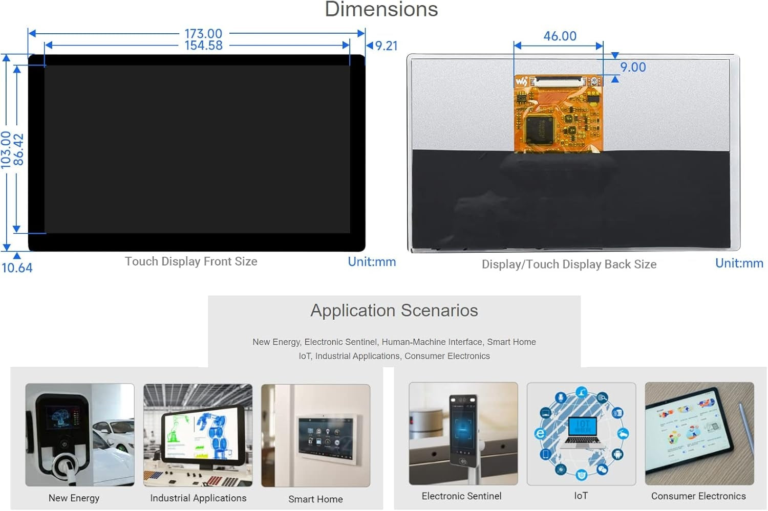 Waveshare 7-tums HDMI-skärm Pekskärm 1024 x 600 IPS-panel Stödjer Alla Versioner av Raspberry Pi Windows-skärm