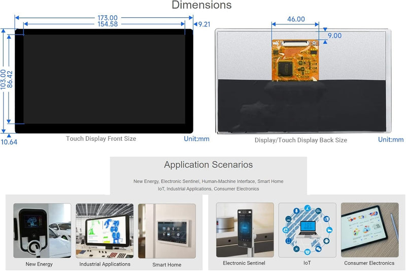Waveshare 7-tums HDMI-skärm Pekskärm 1024 x 600 IPS-panel Stödjer Alla Versioner av Raspberry Pi Windows-skärm