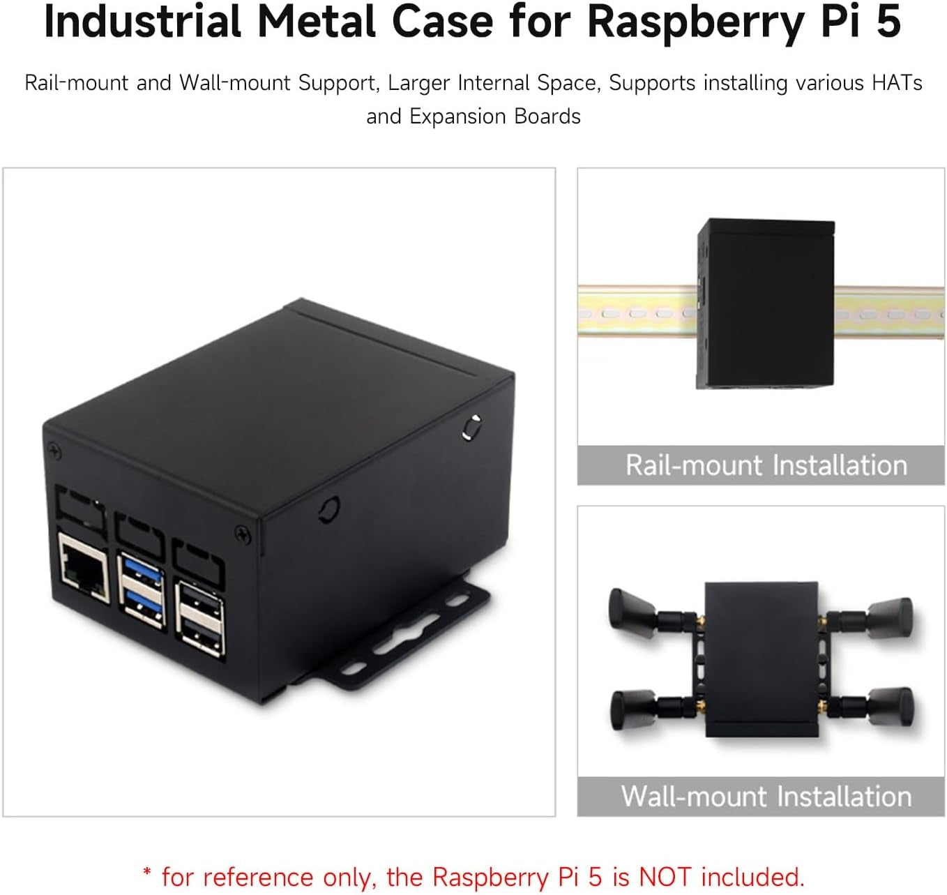 Waveshare industriellt metallchassi (D) för Raspberry Pi 5