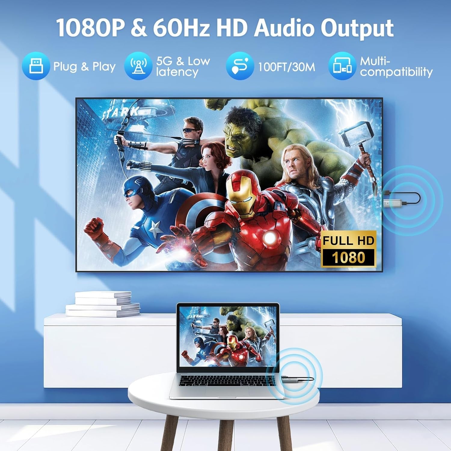 NÖRDIC Trådlös HDMI-Förlängare 5GHz 1080P 30m