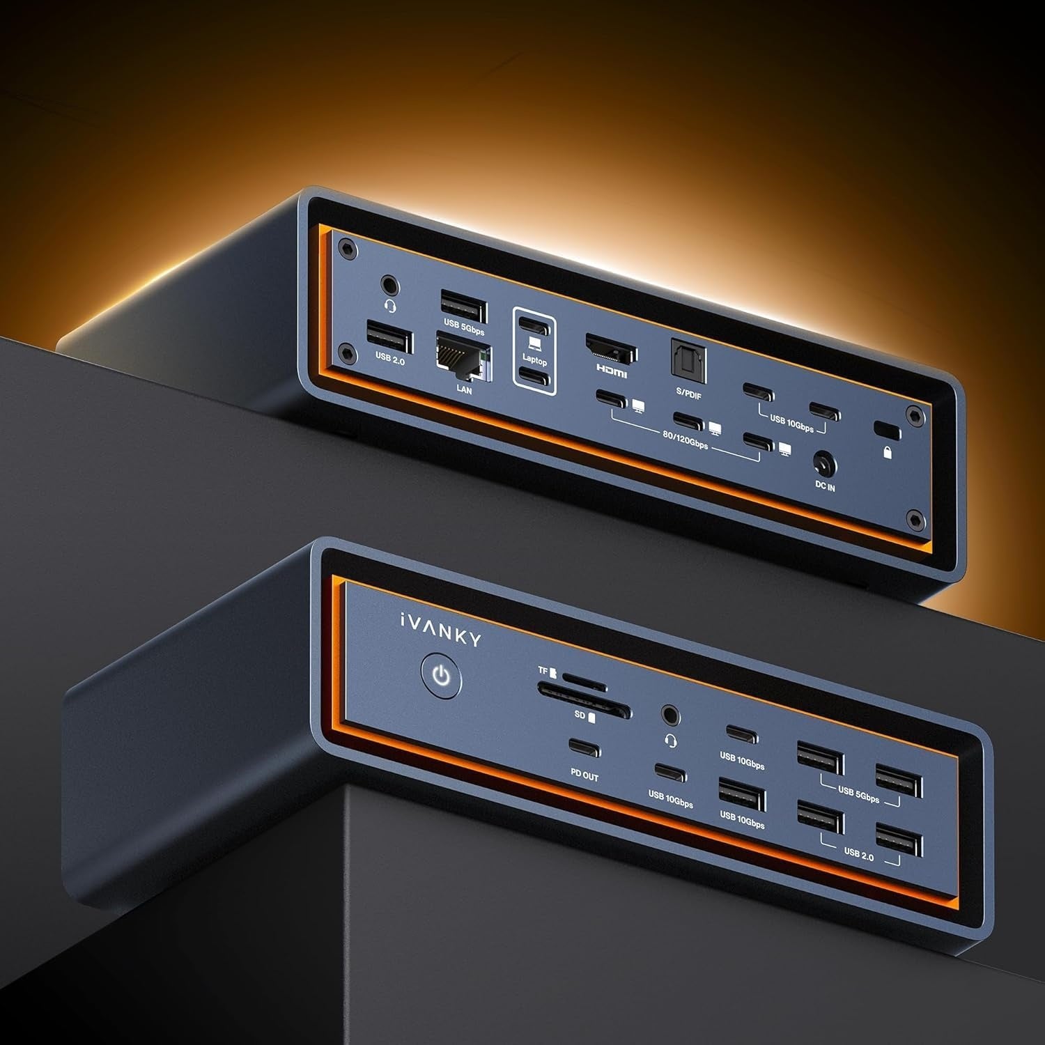 iVANKY FusionDock Max 2 Thunderbolt5 23-i-1 Dockningsstation för Mac M1/M2/M3/M4/M5 Pro/Max 120Gbps Trippla skärmar 6K@60Hz 140W PD Windows inkompatibel