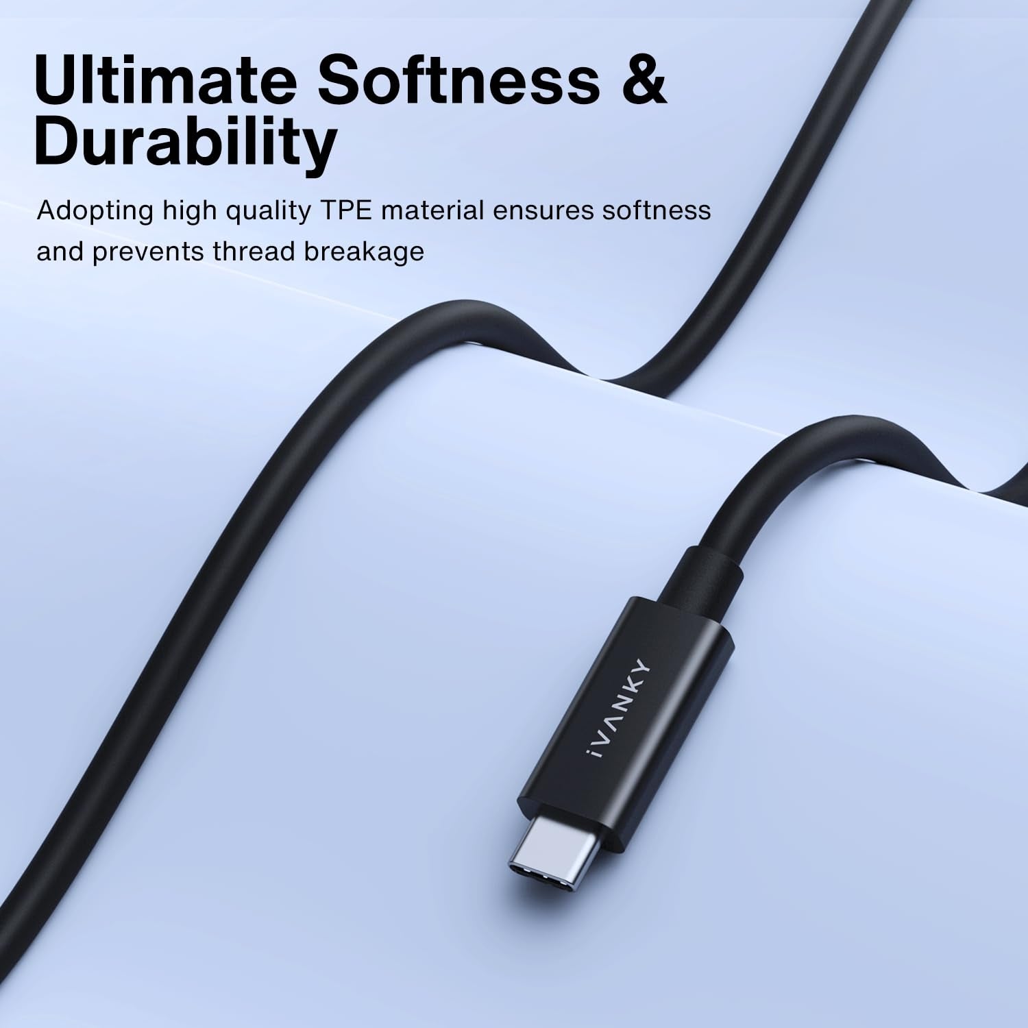 iVANKY Intel Certified Thunderbolt 4 Kabel 1,5 m 240W Laddning 40Gbps 8K Skärm USB-C till USB-C