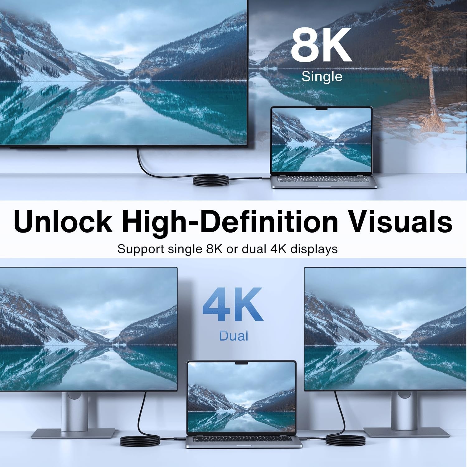 iVANKY Intel Certified Thunderbolt 4 Kabel 1,5 m 240W Laddning 40Gbps 8K Skärm USB-C till USB-C
