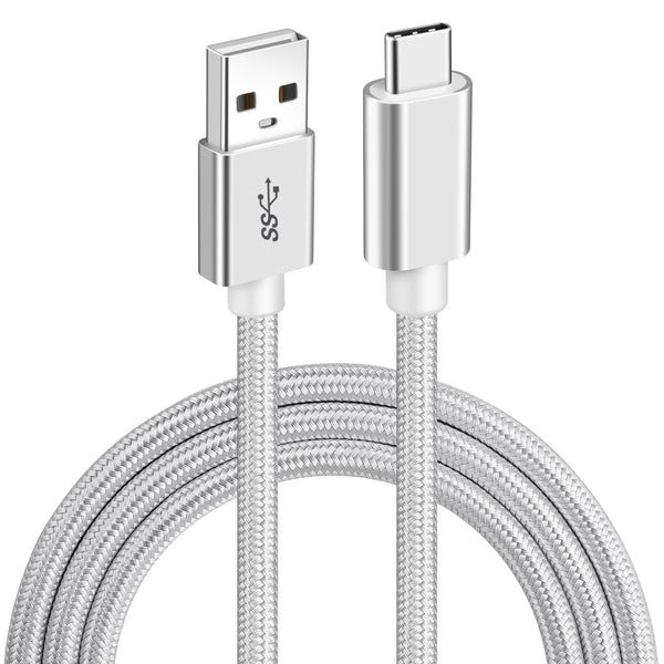 NÖRDIC 3m USB3.2 Gen1 USB-C till A nylonflätad kabel snabbladdning 3A 5Gbps Power Delivery PD 60W vit