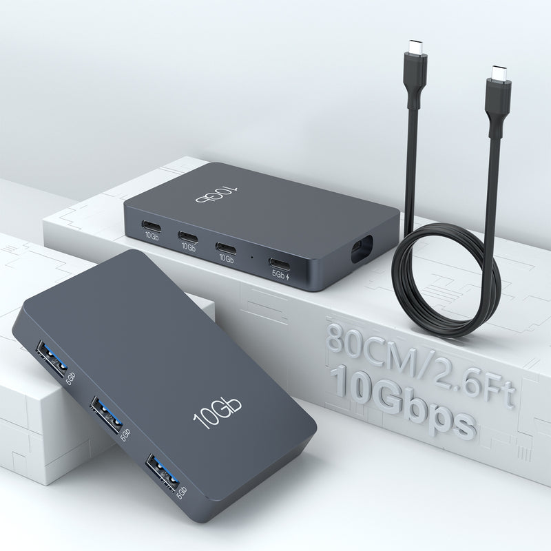USB-C-hubb med 10 portar - 8x USB-A/2x USB-C - Självförsörjande med 65 W  nätaggregat - USB 3.1 10 Gbps - USB-hubb för skrivbord/dator med