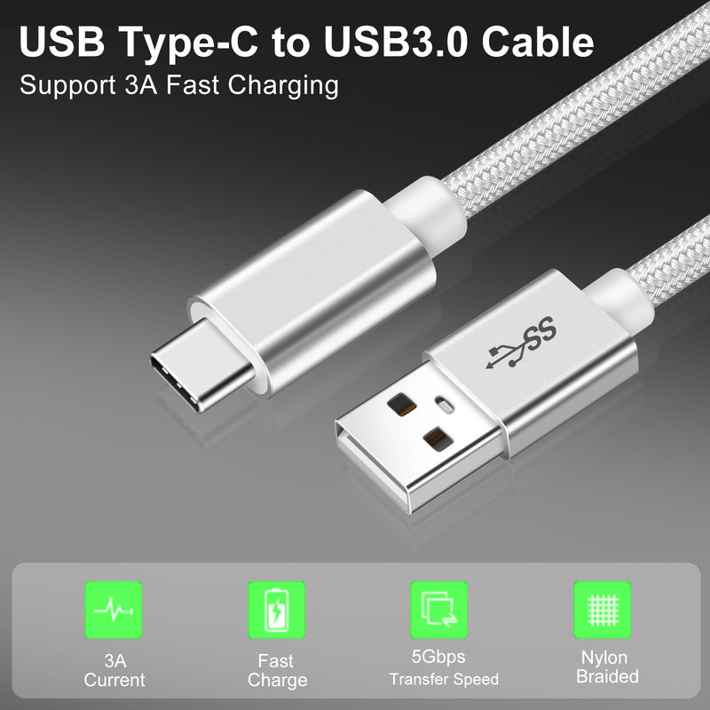 NÖRDIC 3m USB3.2 Gen1 USB-C till A nylonflätad kabel snabbladdning 3A 5Gbps Power Delivery PD 60W vit