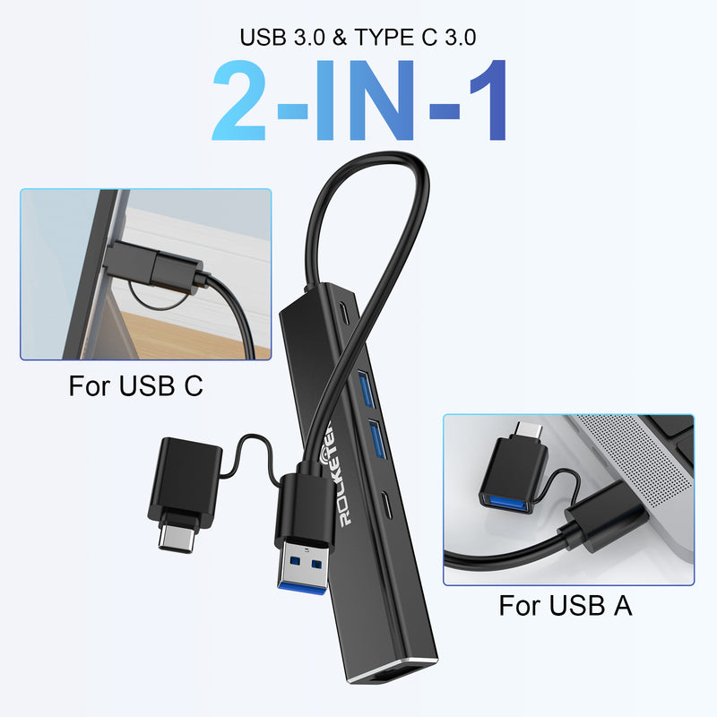 NÖRDIC USB-A och C nätverksadapter 1xGiga LAN 2xUSB-C 5G 2xUSB-A 5G