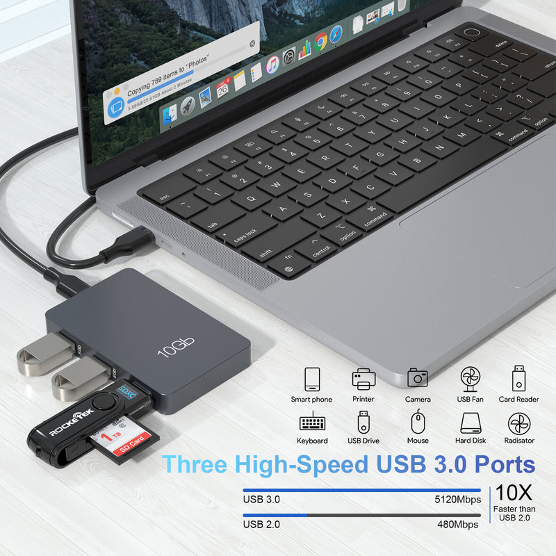 USB C-hubb med 7 portar och med snabbladdningsport - USB-C till 5x USB-A 2x  USB-C (USB 3.0 SuperSpeed 5 Gbps) - Strömförsörjd USB 3.2 Gen 1