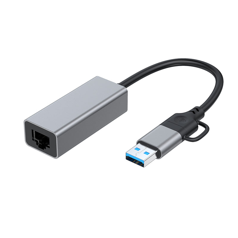 NÖRDIC USB-A 3.0 till Giga Ethernet Nätverksadapter USB-A och USB-C Space Grey Aluminium RTL8153