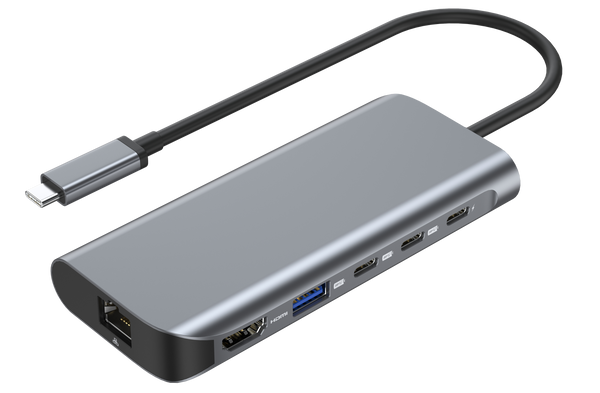NÖRDIC 1 till 6 USB-C dockningsstation 1xHDMI 8K60Hz 4K120Hz 2xUSB-C 10G 1xUSB-A 10G 1xRJ45100W PD3.0 Macbook M1 M2 Thunderbolt 3 4 USB4