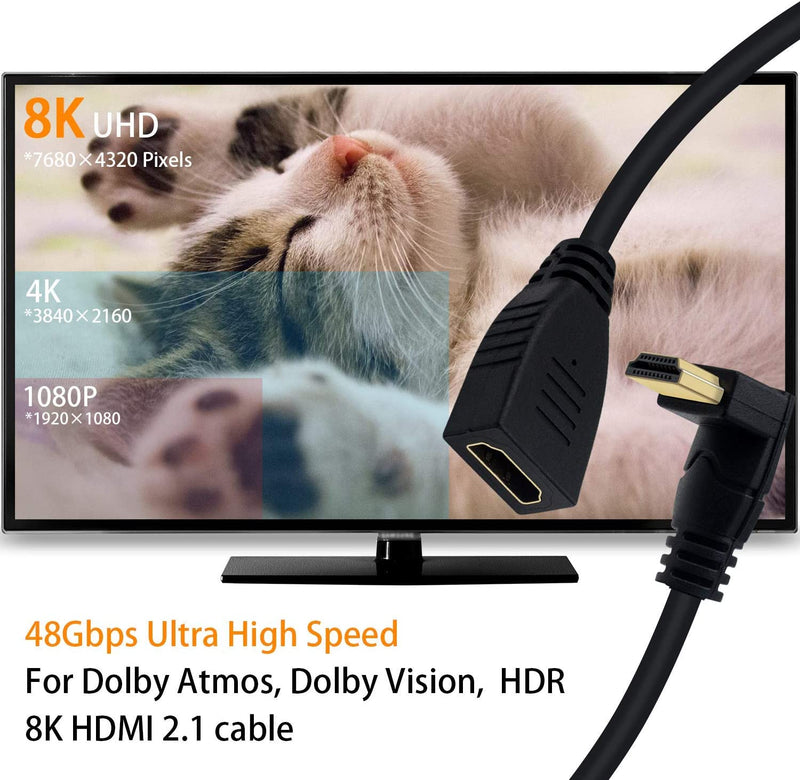 NÖRDIC vinklad HDMI adapter 8K60Hz 4k120Hz 48Gbps hane till hona HDMI2.1 15cm