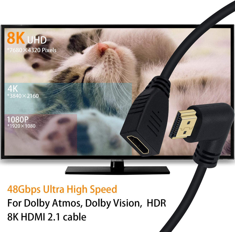 NÖRDIC vinklad HDMI adapter 8K60Hz 4k120Hz 48Gbps hane till hona HDMI2.1 18cm