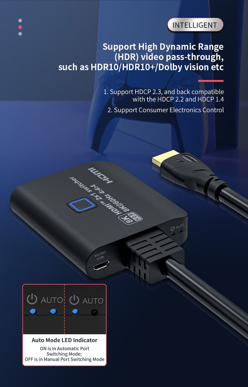 Hdmi Switch 4k 120hz Hdmi Switch 2 In 1 Out 2 Port Hdmi 2.1 Switch Support  8k60h