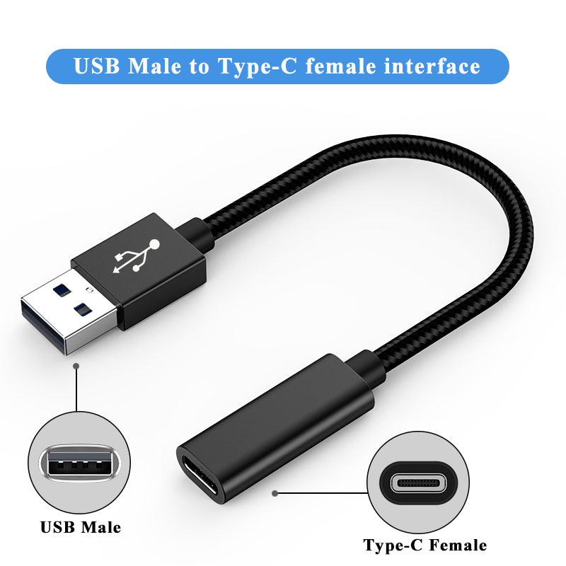 NÖRDIC USB C till OTG USB A adapter metal svart 50cm