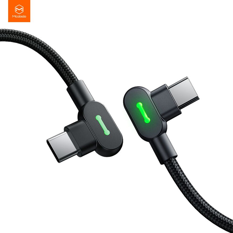 Mcdodo CA-8080 Vinklad USB C till vinklad USB C kabel 3A 60W för synkning och snabb laddning med LED svart 1,5m
