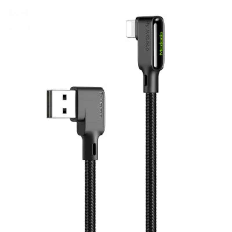 Mcdodo CA-7510 Lightning (Non MFI) till USB A vinklad kabel med LED 1,2m svart