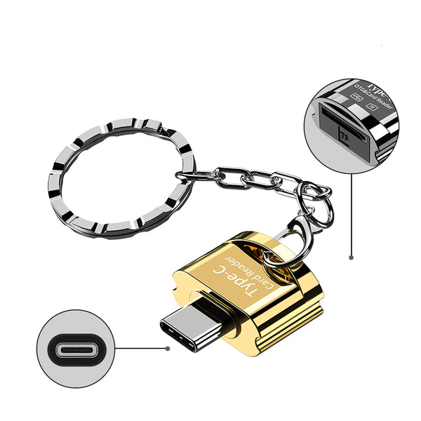 NÖRDIC USB-C 3.1 kortläsare med nyckelring 5Gbps TF, MicroSD, Micro SDHC, Micro SDXC 2TB UHS-I