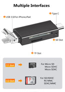 NÖRDIC OTG Kortläsare 3 i 1 USB-C + Lightning + USB-A 3.0 stöd för SD/TF Micro SD Upp till 2TB 5Gbps UHS-I