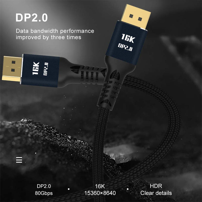 NÖRDIC 1m Displayport 2.1 kabel 16K60Hz 10K60Hz 80Gbps Dynamisk HDR