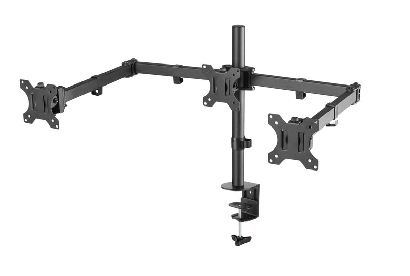 NÖRDIC Monitorarm bordsfäste för trippla skärmar 13-27 tum i stål, lutbar, roterbar och vridbar, svart, skärmfäste