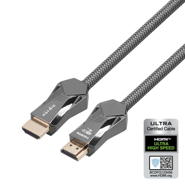 NÖRDIC CERTIFIED CABLES 1m Ultra High Speed HDMI 2.1 8K 60Hz 4K 120Hz 48Gbps Dynamic HDR eARC VRR nylonflätad kabel guldpläterad