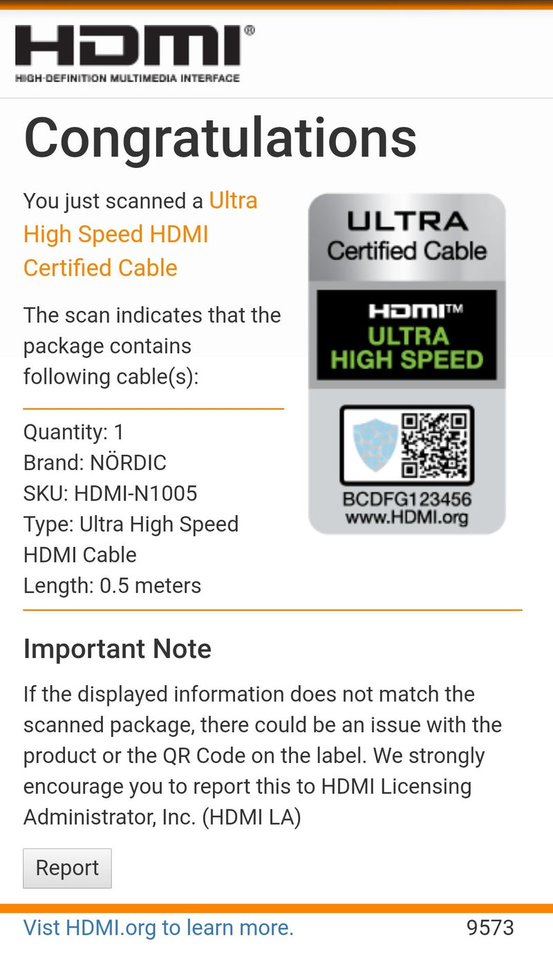 NÖRDIC CERTIFIED CABLES 50cm HDMI Ultra High Speed 2.1 8K 60Hz 4K 120Hz 48Gbps Dynamic HDR eARC Game Mode VRR Dolby ATMOS nylonflätad guldpläterad