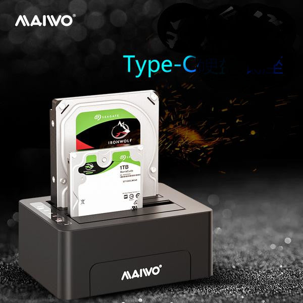 Maiwo K3082C USB C 3.1 GEN2 10Gbps Dockningsstation för 2st 2,5 3,5 SATA HDD SSD upp till 14TB med stöd för UASP, Stöd för SATAIII 6Gbps