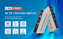NÖRDIC KVM Switch 2 till 1xDP 4K 60Hz och 3xUSB HDCP 2.2 för PC, Xbox, PS5 och bärbar
