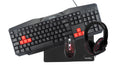 NÖRDIC  KIT1, komplett starter gamingkit 4-i-1, Tangentbord, Mus, Headset, Musmatta, svart med detaljer i rött