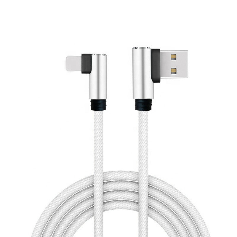 NÖRDIC Vinklad Apple Lightning (Non MFI) till vinklad USB A kabel för synkning och laddning vit 2m
