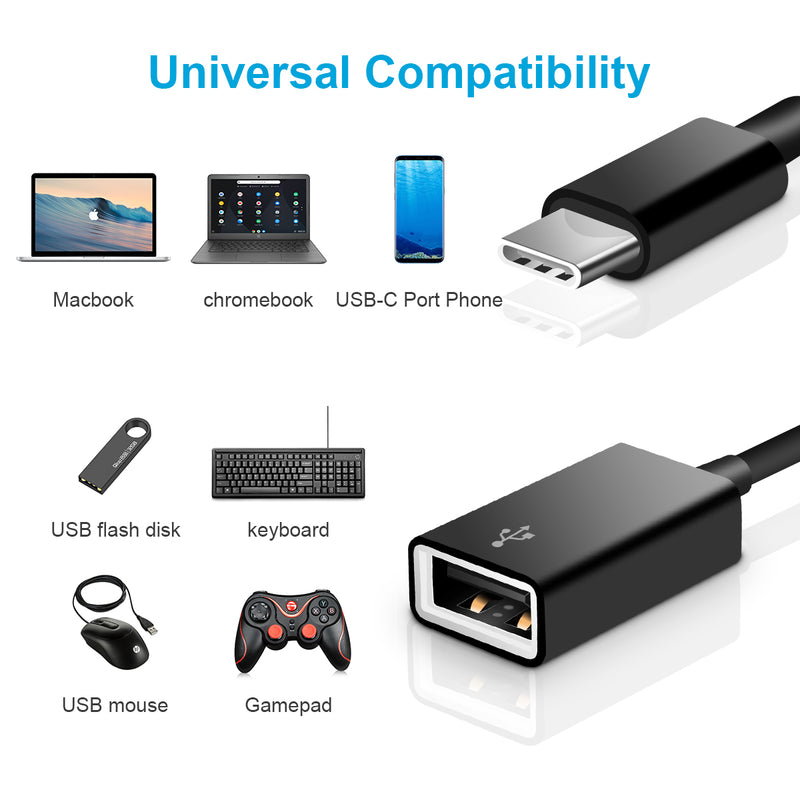 NÖRDIC USB-A OTG till USBC 3.1 Gen 1 adapter aluminium 50cm svart USB-C OTG Kabel