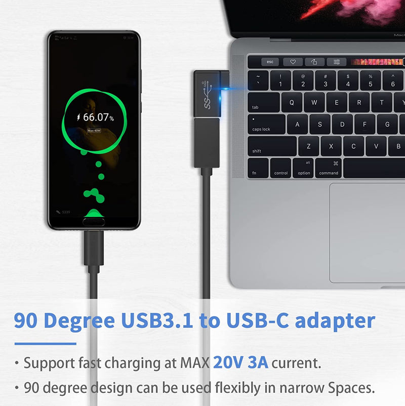 NÖRDIC USB-A 3.1 OTG hona till USB C hane vinklad adapter 5Gbps Aluminium  synk och laddning OTG USB-C adapter