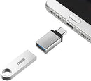 NÖRDIC USB-A 3.1 OTG hona till USB C hane adapter aluminium silver OTG USB-C adapter synk och laddning