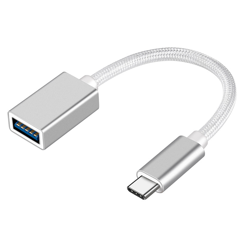 NÖRDIC USB3.2 Gen1 5Gbps USB-A OTG till USB-C adapter aluminium 50cm silver OTG till USB-C  Kabel