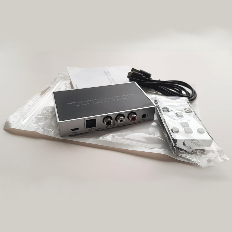 NÖRDIC Digital till Analog ljudomvandlare Mini DAC, Toslink och Coaxial till RCA L/R audio och 3,5mm AUX utgång med fjärrkontroll D/A omvandlare