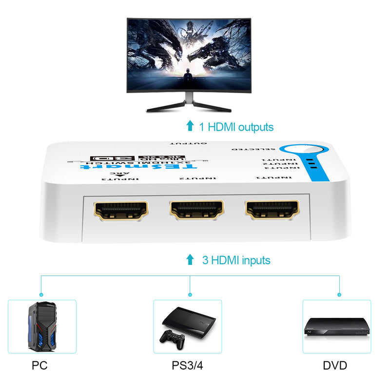 NÖRDIC HDMI Switch 3 till 1 stöd för 4K 30Hz Full HD1080P 3D ARC 10,2Gbps