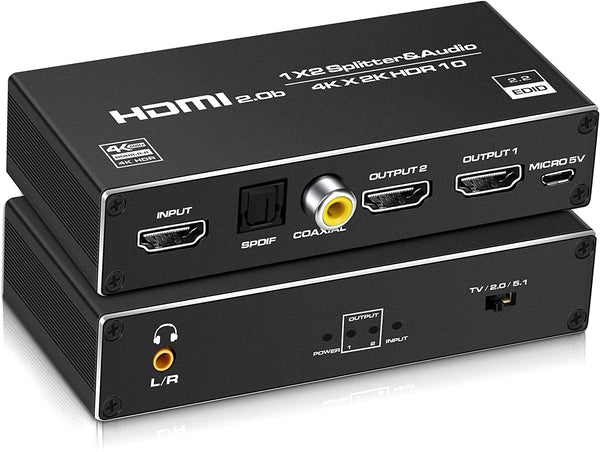 NÖRDIC HDMI splitter 1 till 2 med Audio Extractor 4K60Hz HDCP2.3
