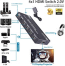NÖRDIC HDMI Switch 4 till 1 med 7.1 audio extractor ARC SPDIF stereo 3.5mm audio 4K60hz HDCP2.2 3D HDR10 18Gbps