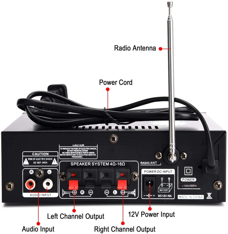 NÖRDIC Bluetooth 5.0 Stereo amplifier 2x40W AUX/USB/BT Audio förstärkare med FM mottagare, 2xMIC input
