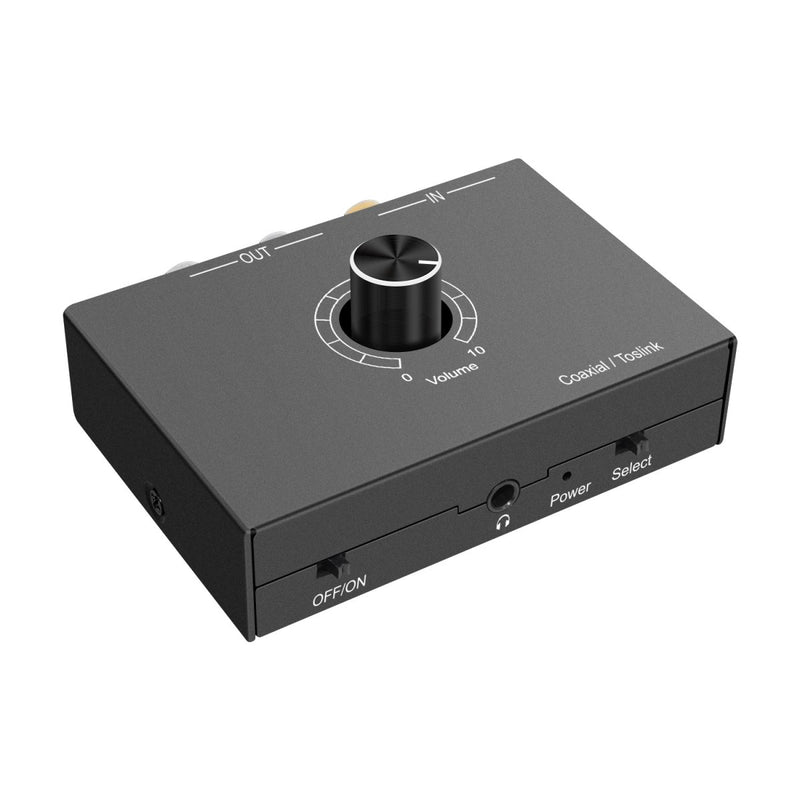 NÖRDIC Digital till Analog ljudomvandlare, Toslink och Coaxial till RCA L/R och headphone med volymkontrol metal DAC D/A omvandlare konvertor