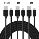 NÖRDIC Kabelkit  3-pack 0,5m+1m+2m USB A-2.0 till Micro B 480Mbps 2,4A svart för Anfroid mobiler och surfplattor